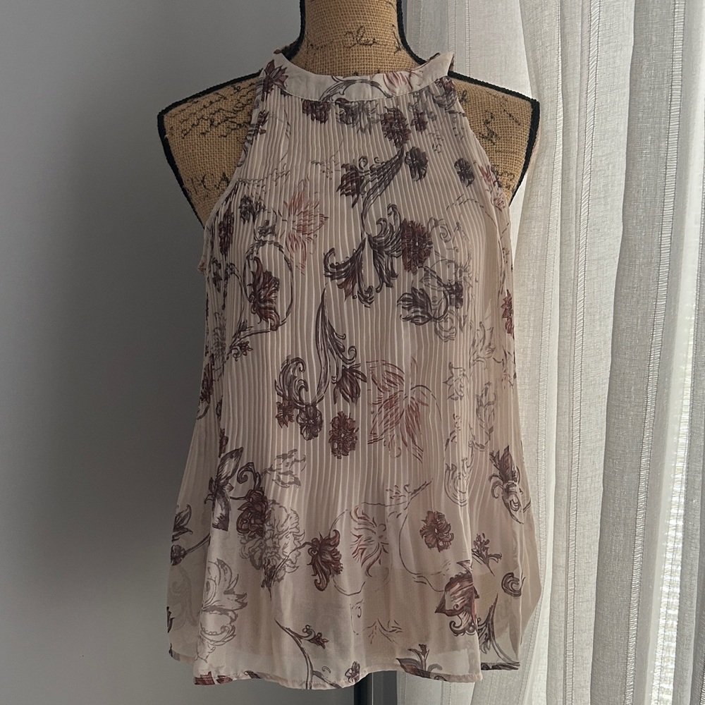 Maurices Floral Pleated Halter Top - Cream and Brown
